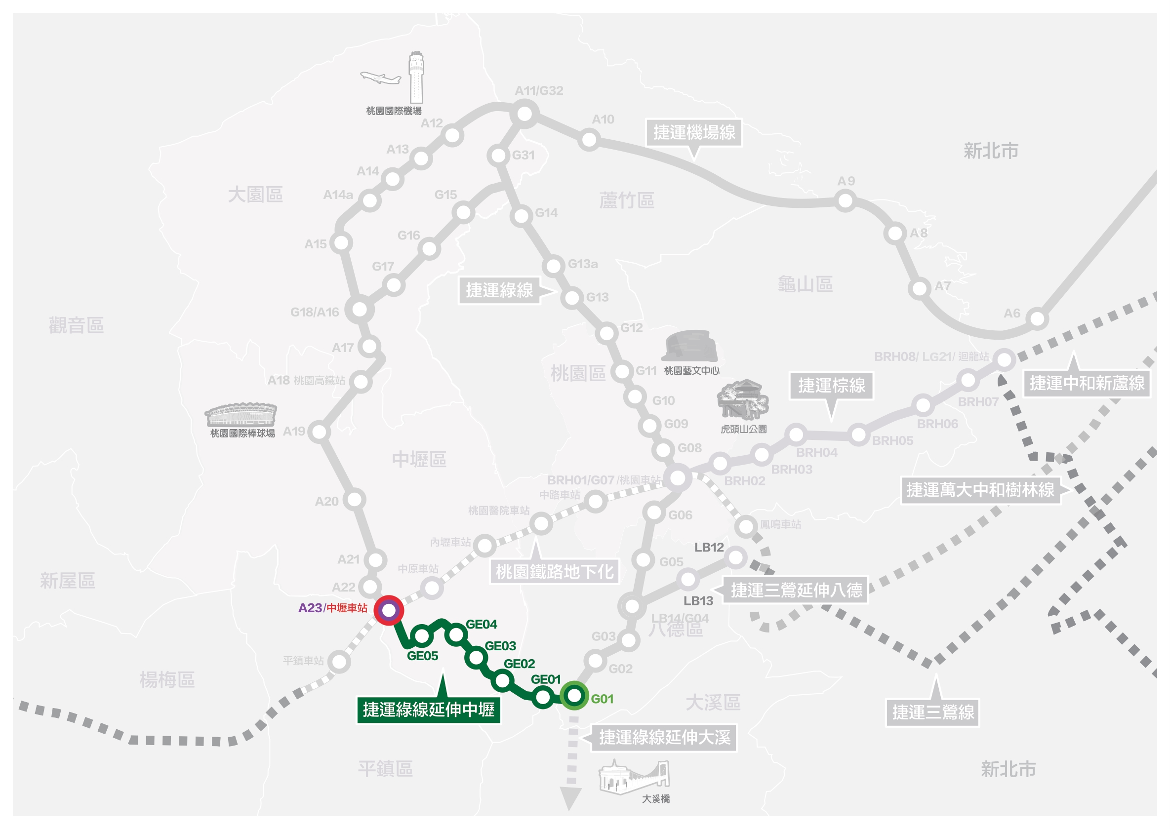 MRT Green Line Extend Zhongli MAP