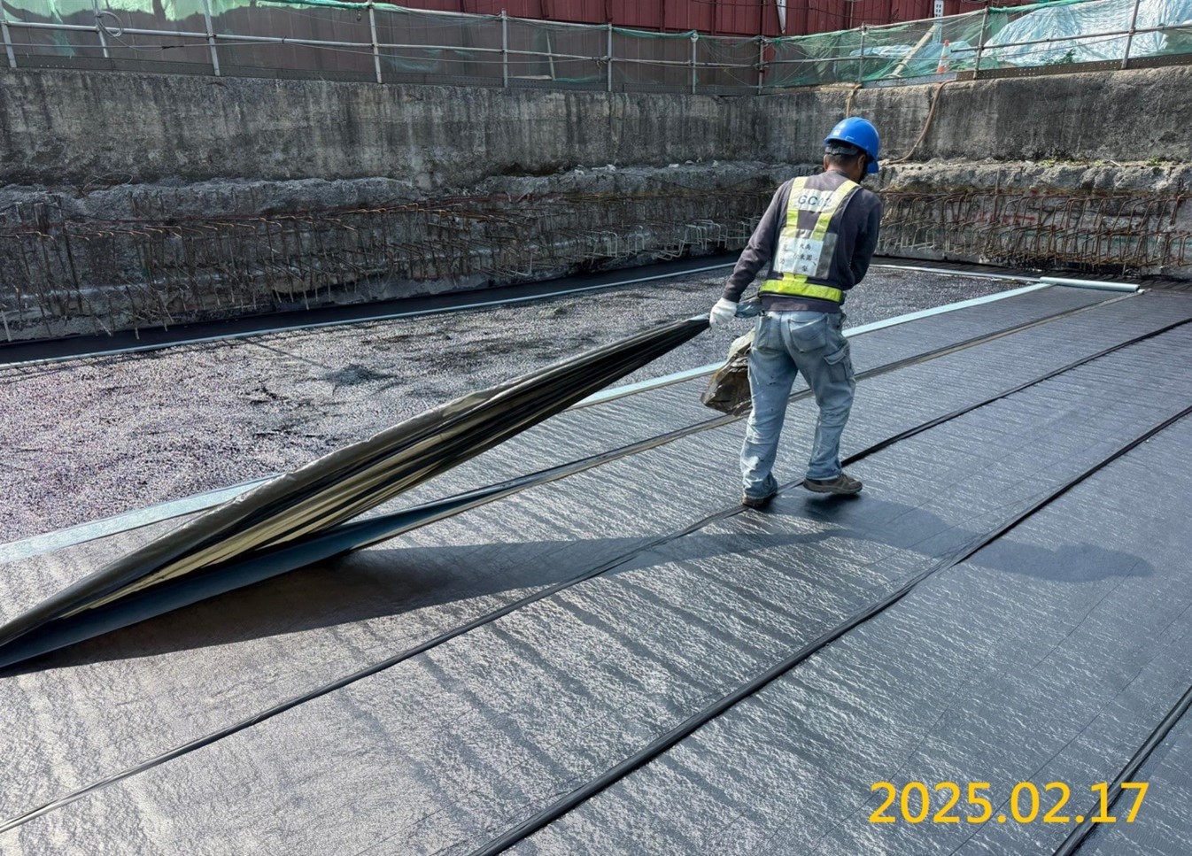 Installation of waterproof membrane on top of VS6 ventilation shaft structure